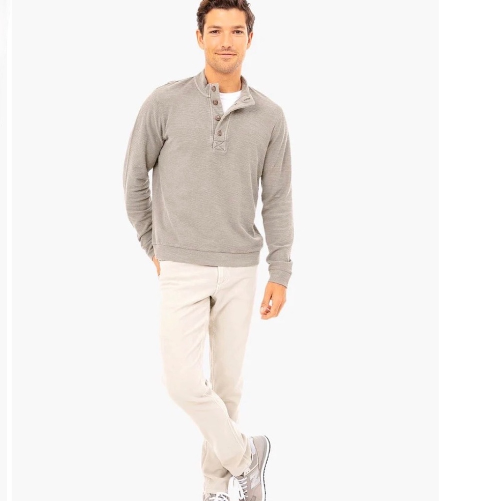 JEREMIAH 100% Cotton 3-Button Mock Neck Pullover Sweater Heather Brown Medium M